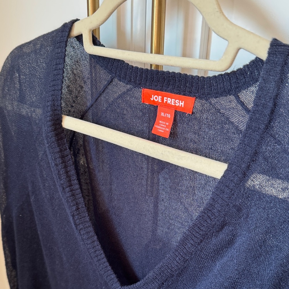 Joe Fresh Women's Dark Blue V-Neck Long Sleeve Top - Picture 2 of 4